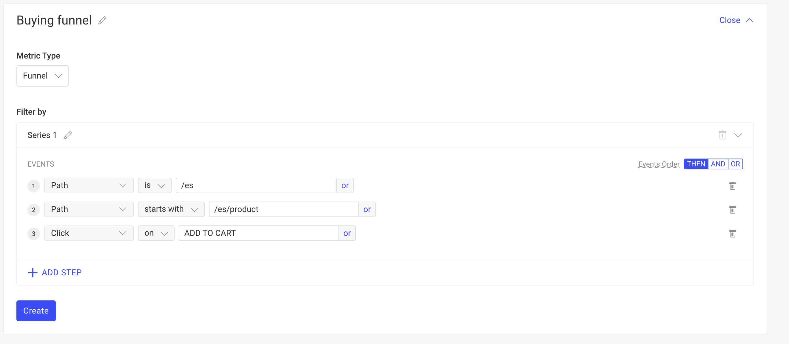 Filters for creating a funnel