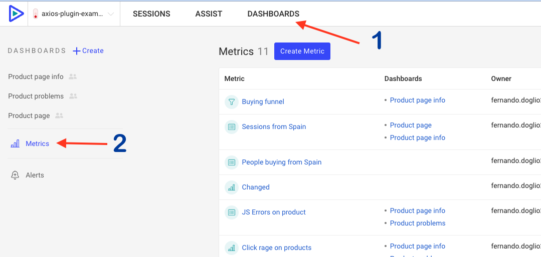 Finding the metrics section