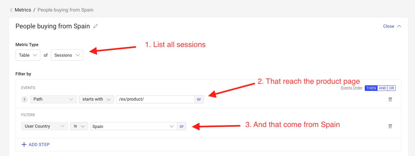 Filtering inside a custom metric