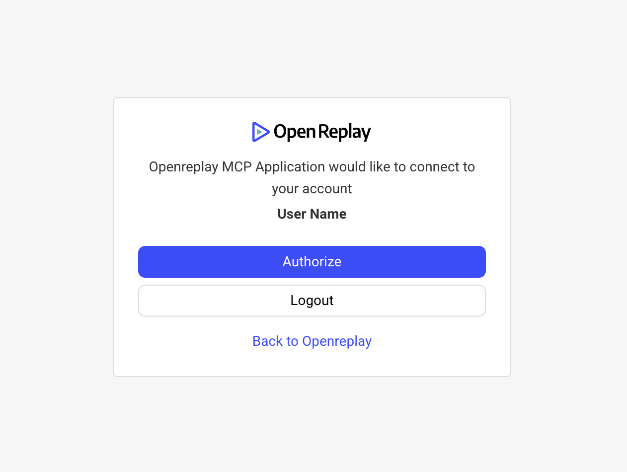 The OpenReplay authorization screen