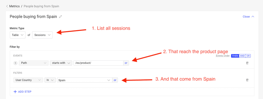 Filtering inside a custom metric