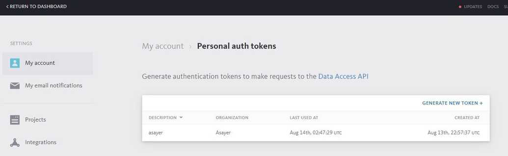 Bugsnag Personal Auth Tokens