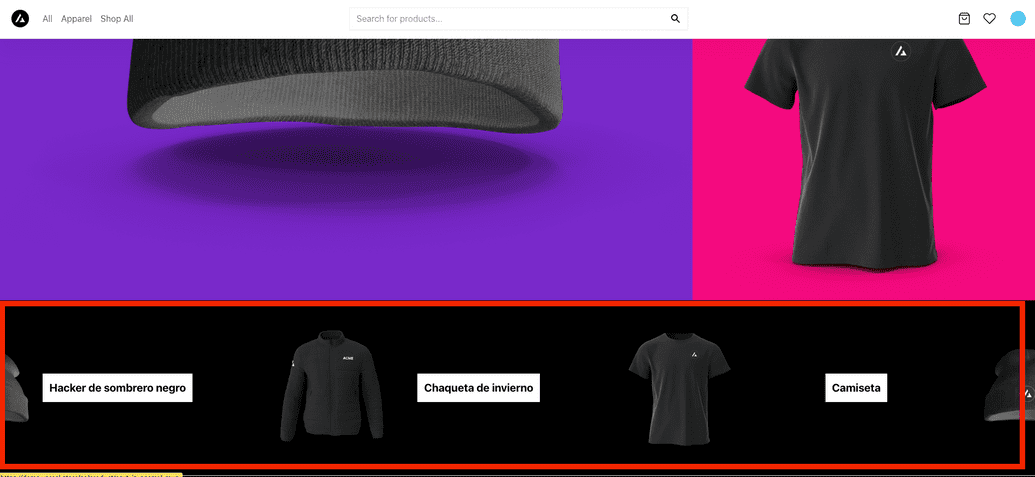 The e-commerce site used for this tutorial