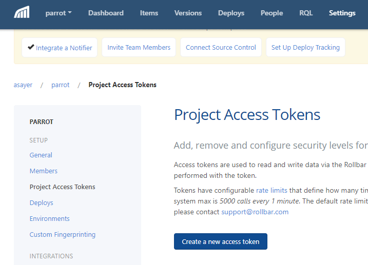 Rollbar Project Access Tokens