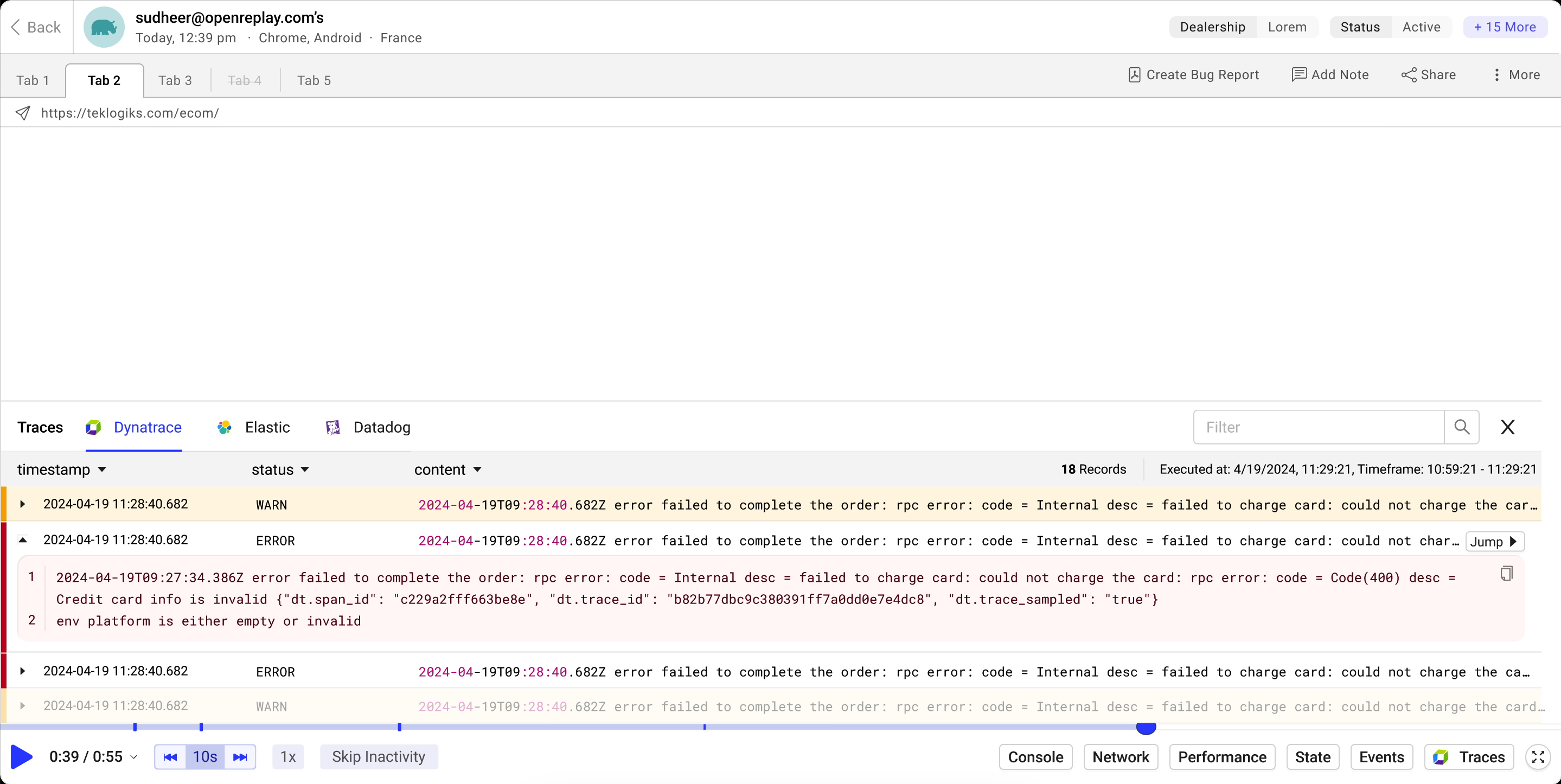 Dynatrace Traces in OpenReplay