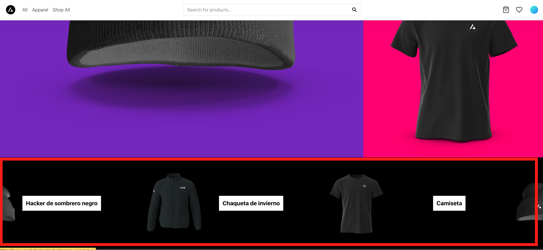 The e-commerce site used for this tutorial